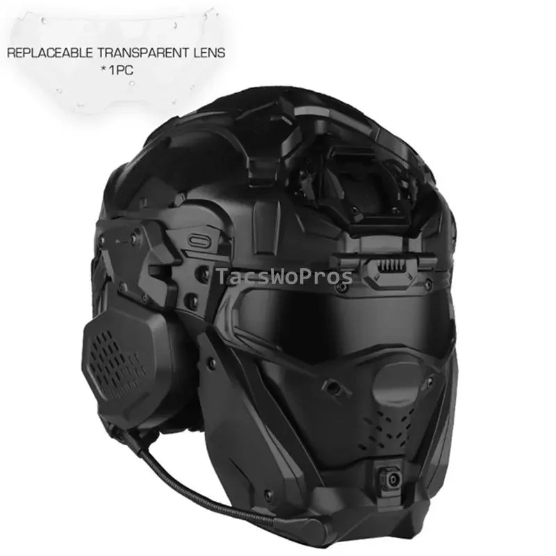 Shooting Sports Helmet Full Covered Protective Tactical Combat Helmets Headset Hunting Paintball Head Protector 2 Lens