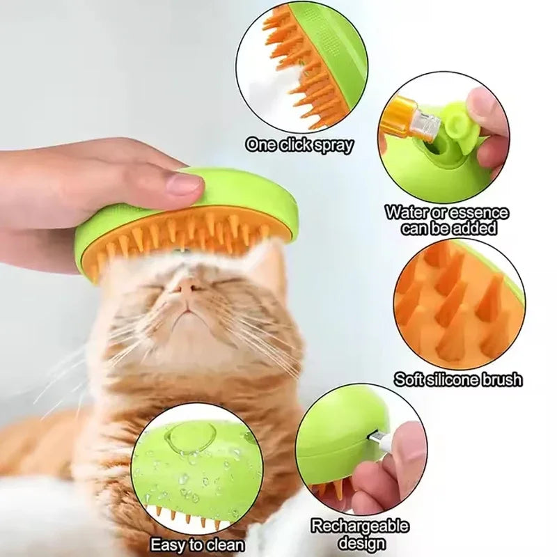 3 in 1 Pet Cat Grooming Hair Removal Spray Brush Pet Cat Steamy Comb Dog Cat Kitten Self Cleaning Massage Steam Brush