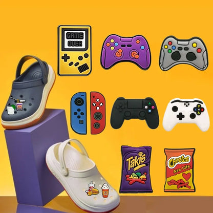 1pcs Gamepad Snacks Shoe Charms Takis Chettos Shoe Accessories Coffee Boba Tea Clog Pins Game Controller Shoe Decorations