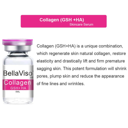 BellaViso Collagen (GSH+HA) Facial Serum Skincare Glutathione Hyaluronic Acid MTS Rejuvenation Face Essence 5mlx5 Vials/Box