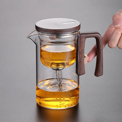 520ML720ML Glass Teapot Water Separation Inner Container One Click Magnetic Switch Tea Filtration Tea Pot Wood Handle Cup Set