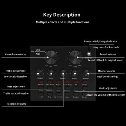 V8 V8S Audio Mixer USB External Headset Microphone Webcast Personal Live Broadcast Sound Card For Phone Computer