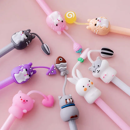 20Pcs/Lot Kawaii Cat Pig Rabbit Mouse Gel Pens Cute Animal Black Gel Ink Pen Student School Stationery Office Supplies Gift