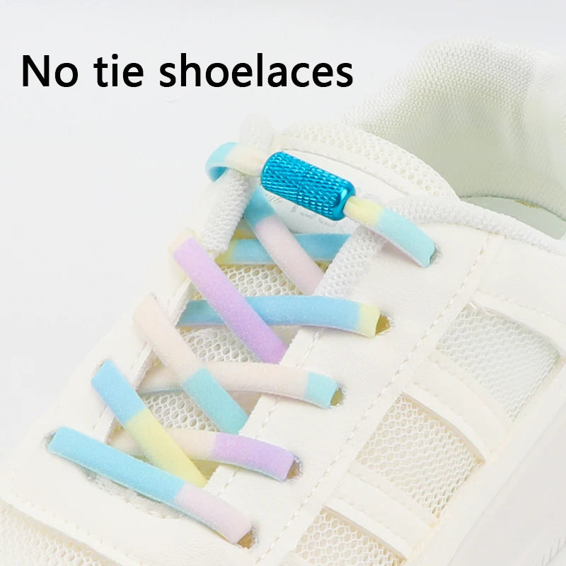 Colorful Elastic laces Sneakers No tie Shoelaces Rainbow Round Tennis Shoelace without ties Kids Adult Running Shoes Accessories