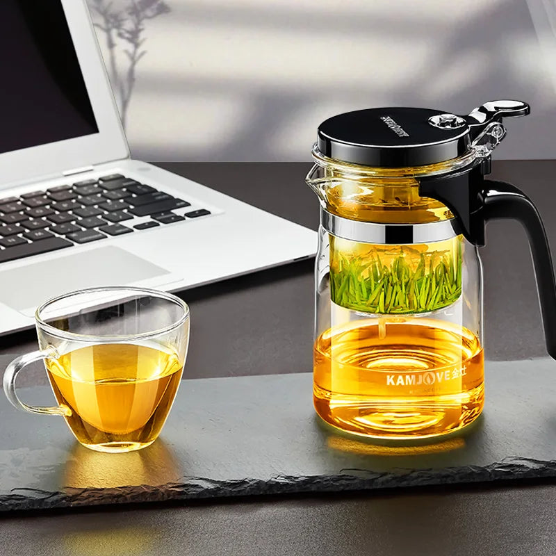 KAMJOVE Heated Resistant Glass Tea Pot Onebutton Filtering Tea Separation Kettle Teapot With Infuser 400900ml Coffee Kettle