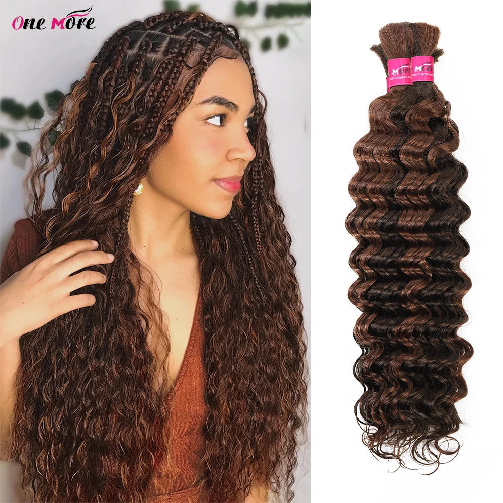 Highlight Bulk Human Hair For Braiding 4 30 Ombre Brown Deep Wave Human Hair Extenstions No Weft Bundle For Women Hair Bundles