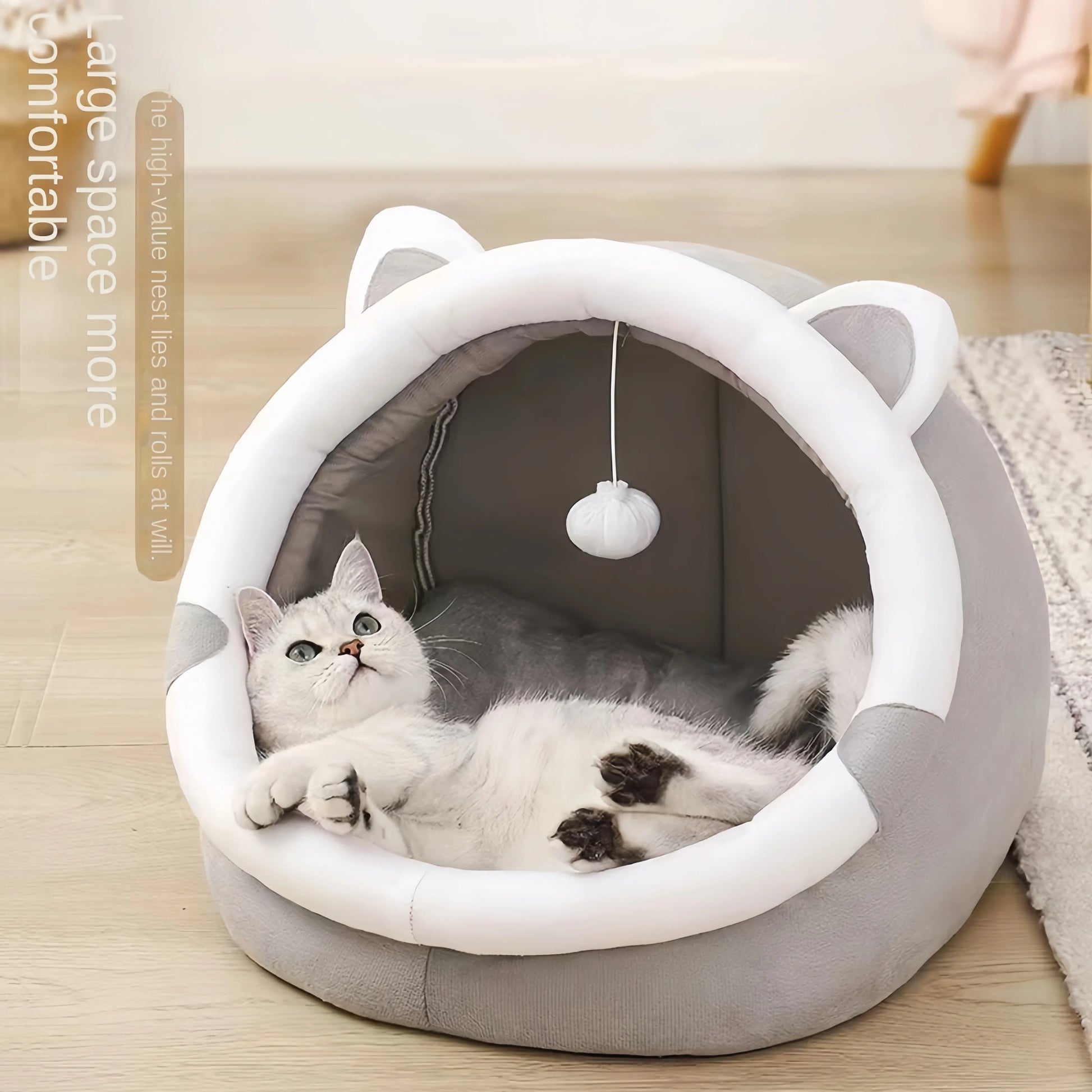 Cute Cat Bed for Indoor Small and Large Cats Dog Tent Soft Pet Kitten House Comfortable Warm Semi Enclosed Plush Pet Cat Bed