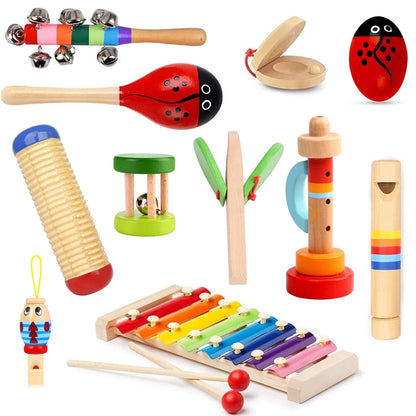 11Pcs Set Kids Baby Montessori Toys Wooden Music Instruments Early Education Learning Brinquedos Pedagogicos Infantil