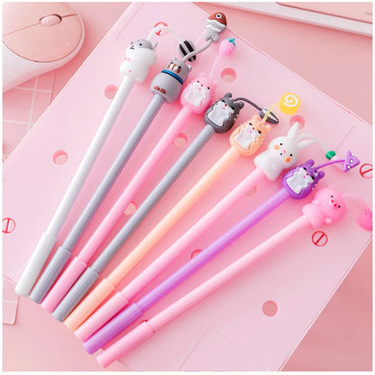 20Pcs/Lot Kawaii Cat Pig Rabbit Mouse Gel Pens Cute Animal Black Gel Ink Pen Student School Stationery Office Supplies Gift