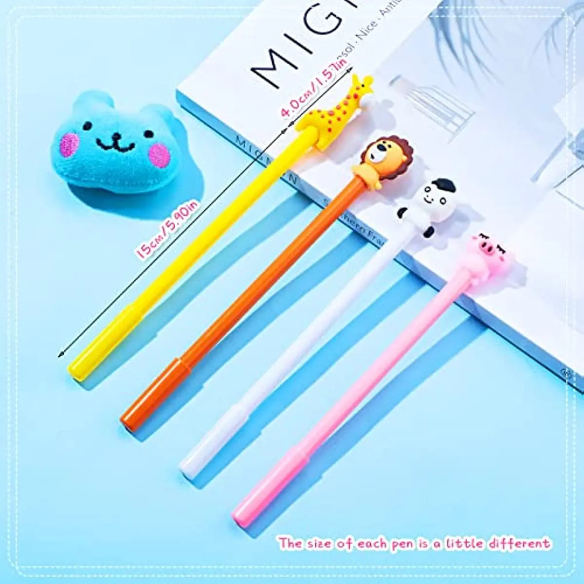 24 Pcs Cute Cartoon Gel Black Ink Pens Set Bulk Assorted Writing Tools Animal Fruit Food Birthday Present Office School Supplies