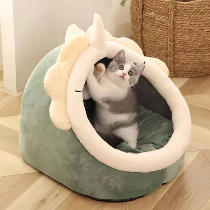 Cute Cat Bed for Indoor Small and Large Cats Dog Tent Soft Pet Kitten House Comfortable Warm Semi Enclosed Plush Pet Cat Bed