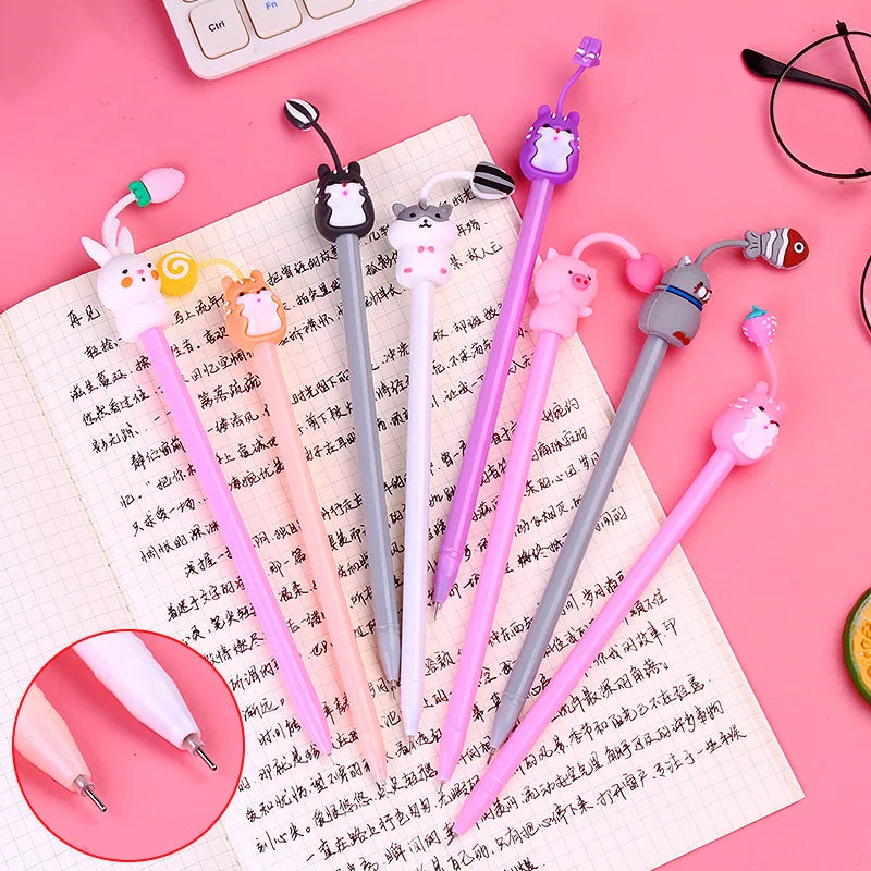 20Pcs/Lot Kawaii Cat Pig Rabbit Mouse Gel Pens Cute Animal Black Gel Ink Pen Student School Stationery Office Supplies Gift