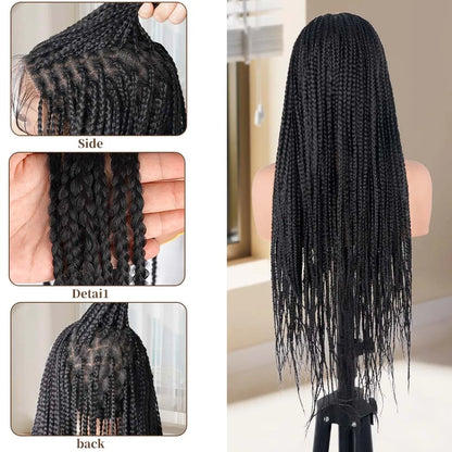 34inch Braided Wigs for Black Women Knotless Box Braid Wig Glueless Full Double Lace Micro Box Braids Wig Pre Plucked with Baby