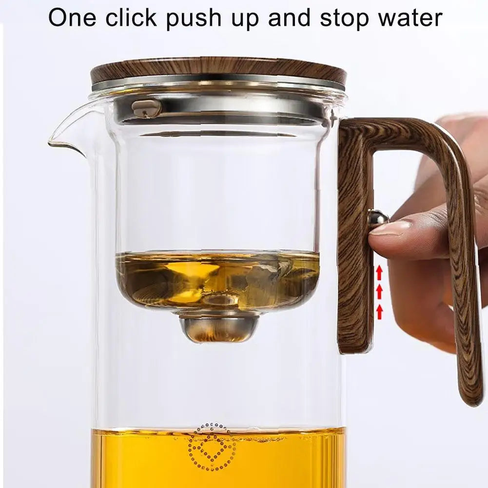 Water Separation Inner Container Teapot One Click Magnetic Switch Tea Separation Filtration Glass Tea Pot Wood Handle Tea