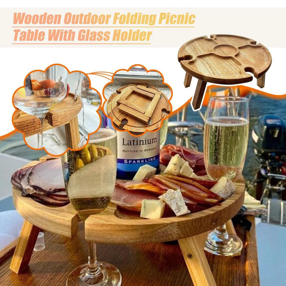 Wooden Folding Picnic Table Multifunctional Portable Casual Snack Tray Folding Leg Dried Dried Fruit Wine Rack For Outdoor