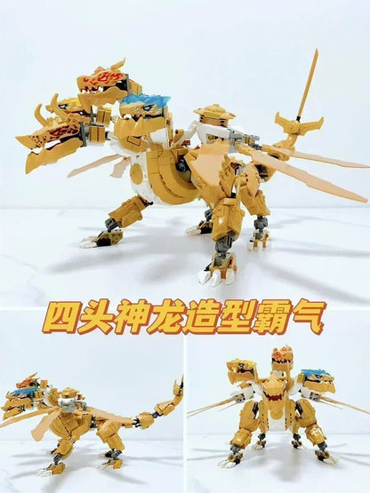 New Season 17Golden Ultra Dragon Building Blocks Tetraposaurus Four-headed Dragon 71774 Bricks Toys For Kids Gifts