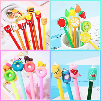 24 Pcs Cute Cartoon Gel Black Ink Pens Set Bulk Assorted Writing Tools Animal Fruit Food Birthday Present Office School Supplies