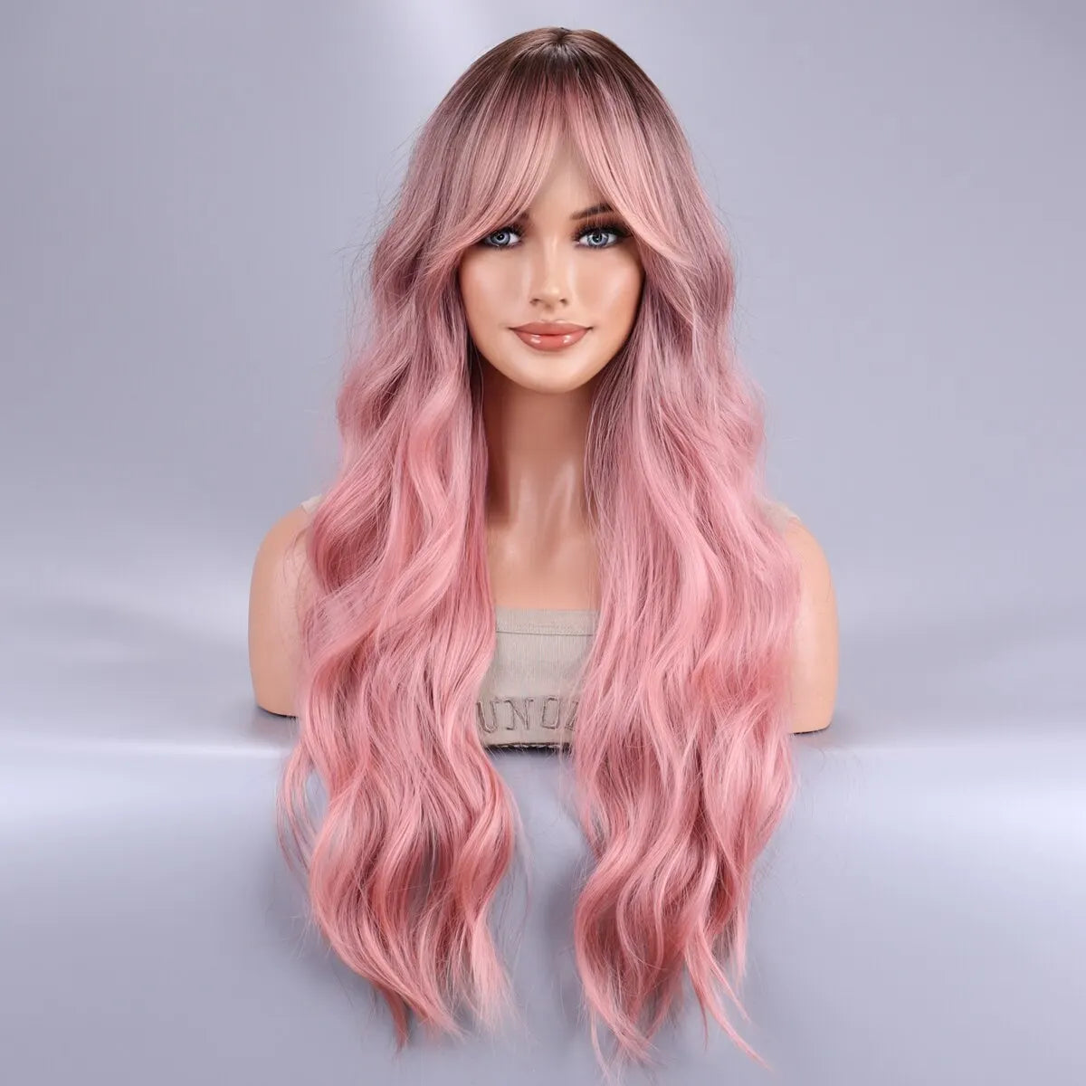 Long Body Wave Ombre Black Pink Cosplay Wigs Heat Resistant Synthetic Wigs Middle Part Natural Lolita Wigs For Women