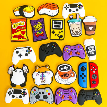 1pcs Gamepad Snacks Shoe Charms Takis Chettos Shoe Accessories Coffee Boba Tea Clog Pins Game Controller Shoe Decorations