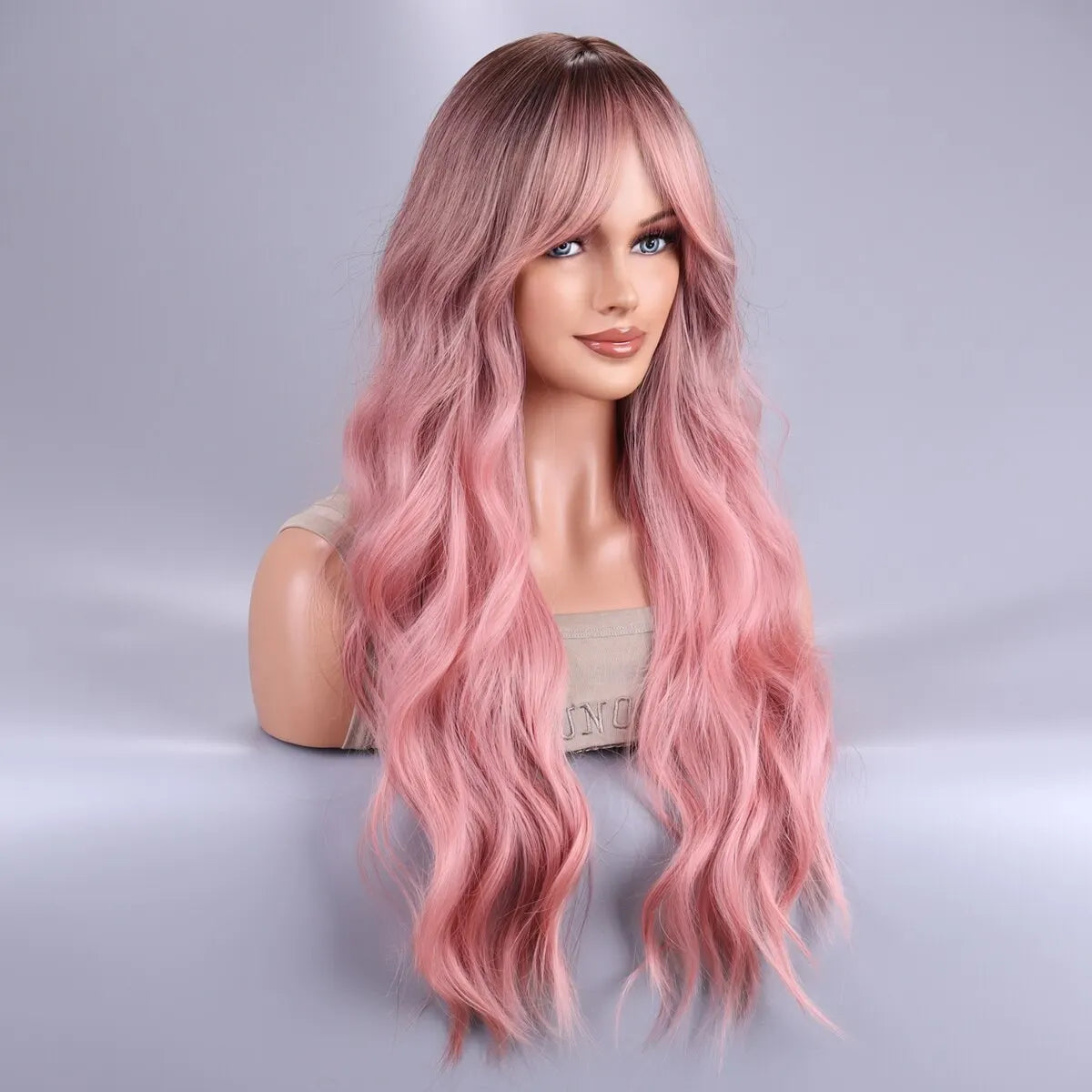 Long Body Wave Ombre Black Pink Cosplay Wigs Heat Resistant Synthetic Wigs Middle Part Natural Lolita Wigs For Women