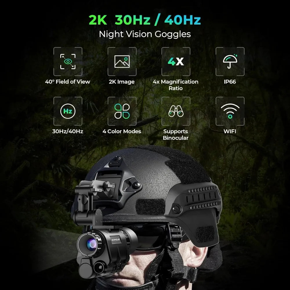 NVG20 2K Night Vision Goggles for Helmet Mounted Night Vision Monocular 4X Magnification HD Recording for Hunting Surveillance