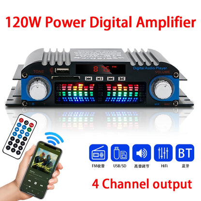 1800W Peak Power HiFi Sound Amplifier Digital 4 Channel Audio Amplifier Bluetooth Karaoke Player FM Radio Support Remote Control