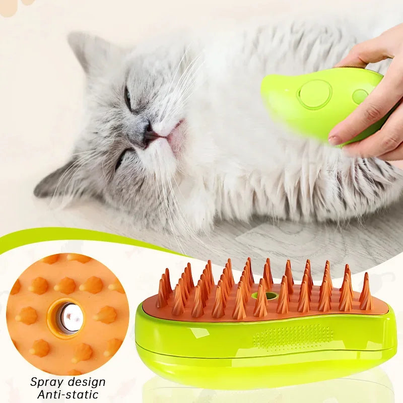 3 in 1 Pet Cat Grooming Hair Removal Spray Brush Pet Cat Steamy Comb Dog Cat Kitten Self Cleaning Massage Steam Brush